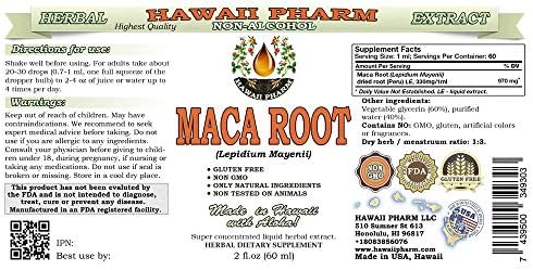 Maca Root Alcohol-Free Liquid Extract, Organic Maca (Lepidium Meyenii) Whole Dried Plant Glycerite Natural Herbal Supplement, Hawaii Pharm, USA 2oz